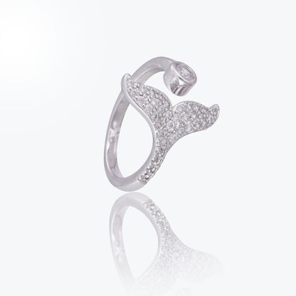 Nisa Premium Silver-Polish Delicate Fish-Tail Design With Diamonds Studded Fingering For Women and Girls