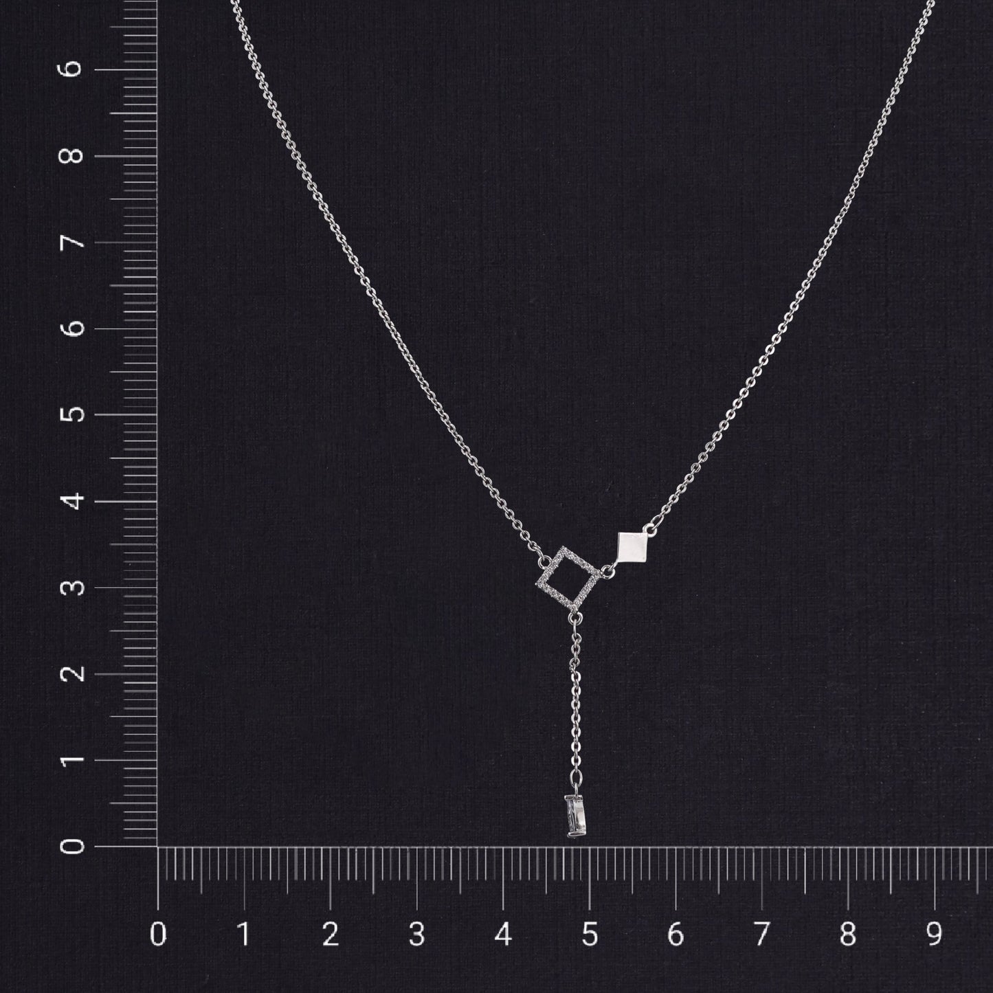 Nisa Premium Silver-Polish Solitare Rhombus Design With Diamond Studded Delicate Chain-Pendant For Women and Girls