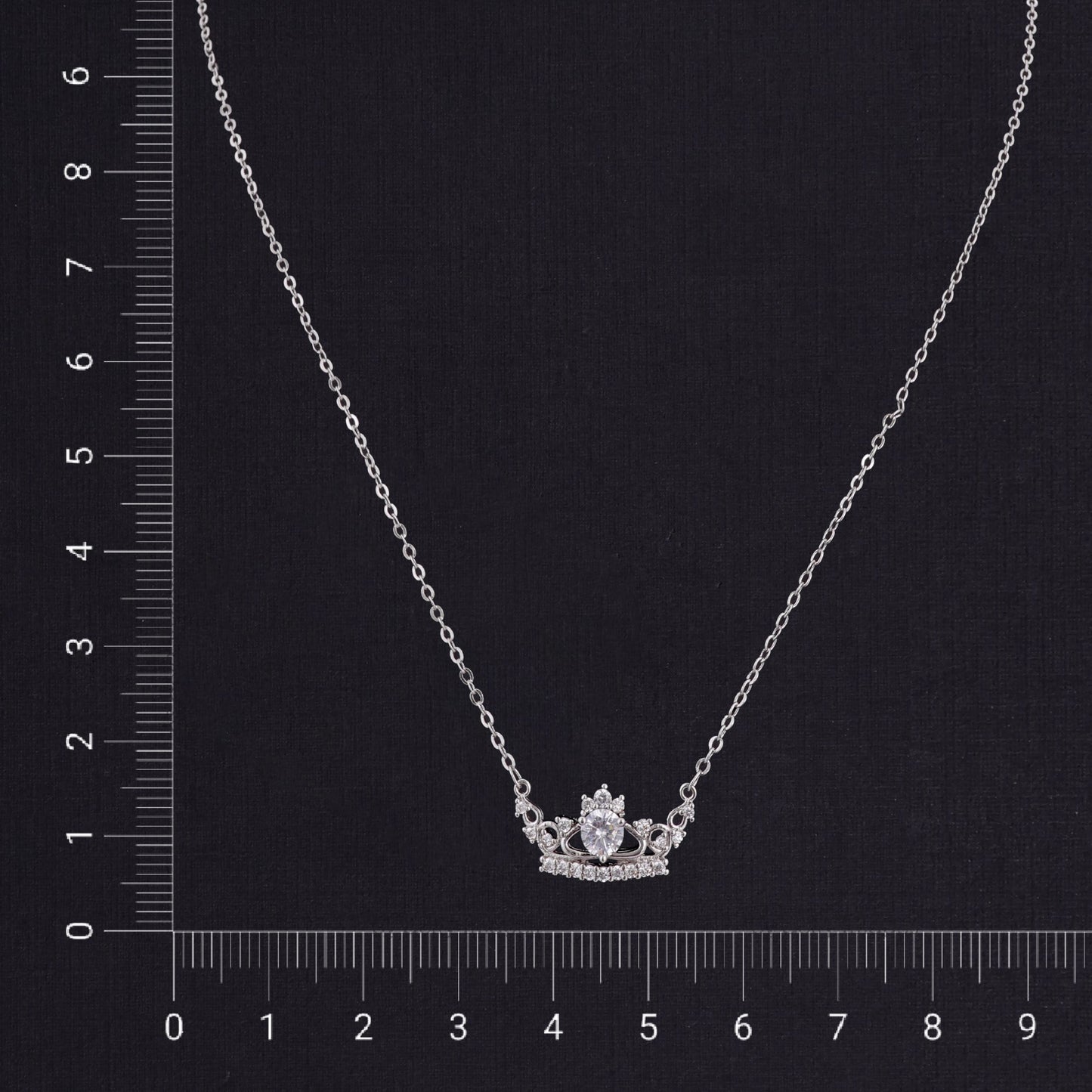 Nisa Premium Silver-Polish Crown of Queen Design With Diamond Studded Delicate Chain-Pendant For Women and Girls