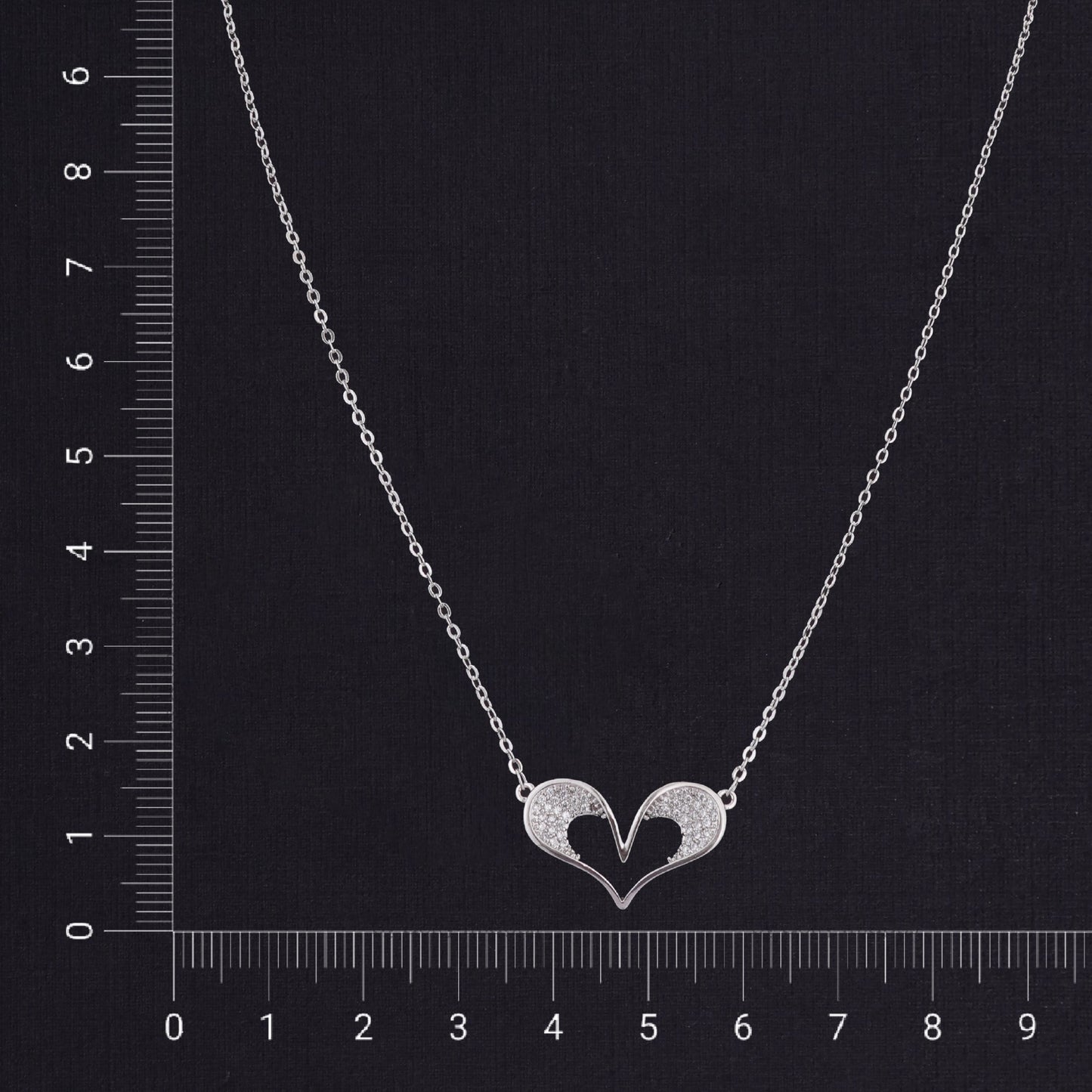 Nisa Premium Silver-Polish 3D-Heart Design With Diamond Studded Delicate Chain-Pendant For Women and Girls