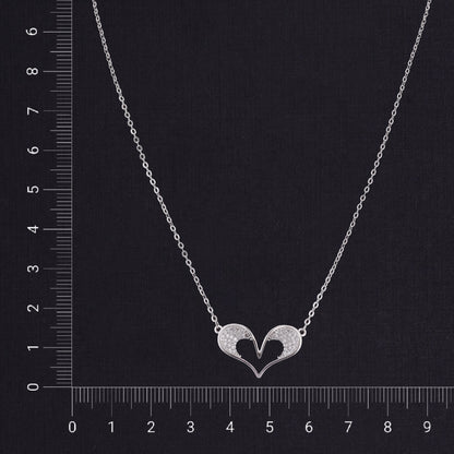 Nisa Premium Silver-Polish 3D-Heart Design With Diamond Studded Delicate Chain-Pendant For Women and Girls