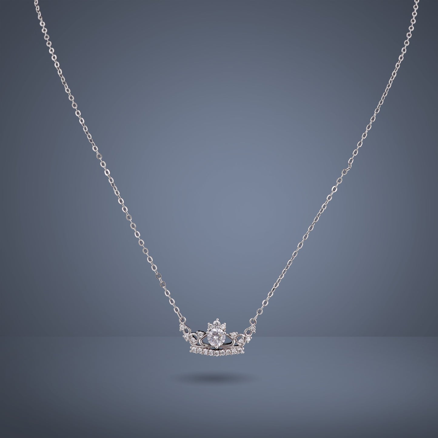 Nisa Premium Silver-Polish Crown of Queen Design With Diamond Studded Delicate Chain-Pendant For Women and Girls