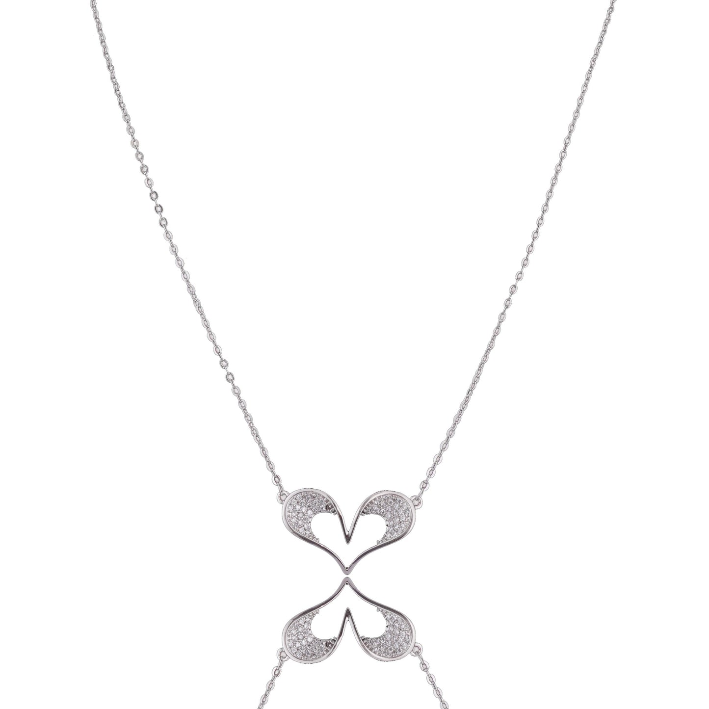 Nisa Premium Silver-Polish 3D-Heart Design With Diamond Studded Delicate Chain-Pendant For Women and Girls