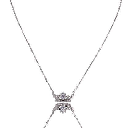 Nisa Premium Silver-Polish Crown of Queen Design With Diamond Studded Delicate Chain-Pendant For Women and Girls