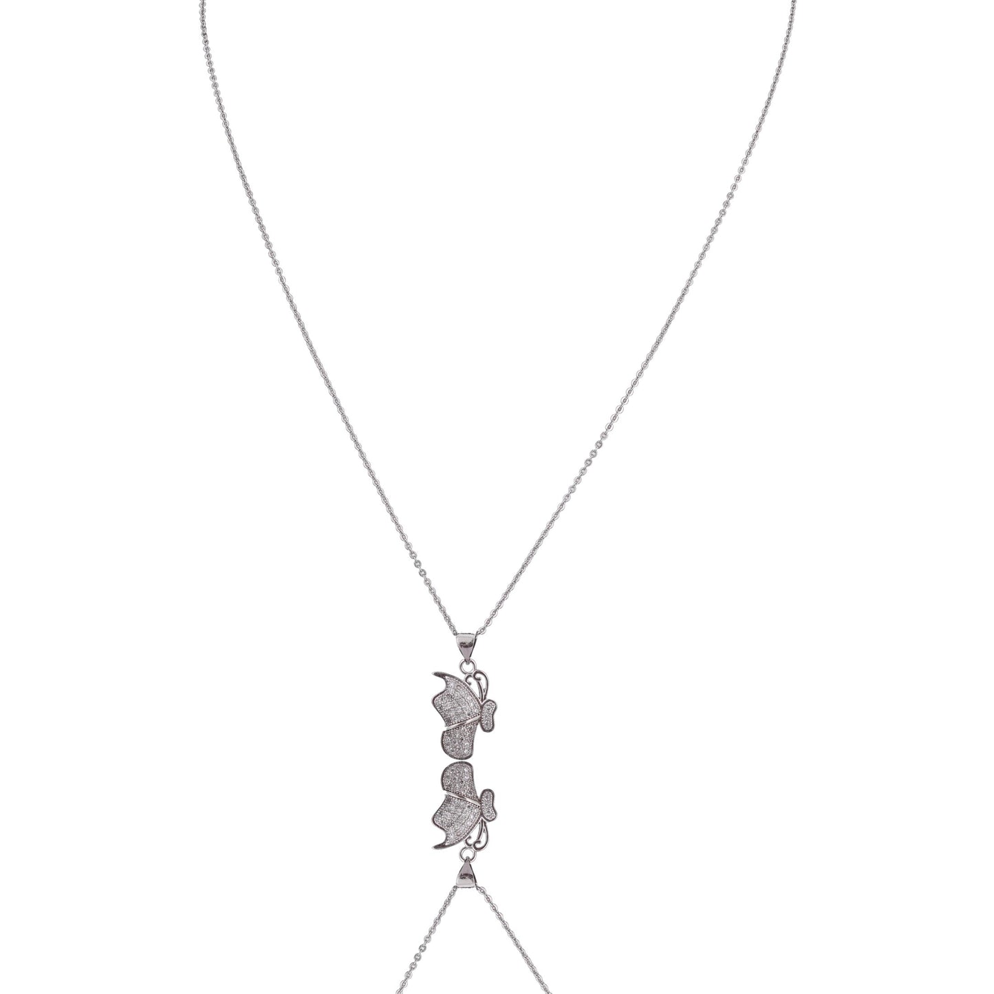 Nisa Premium Silver-Polish Wing of Butterfly Design With Diamond Studded Delicate Chain-Pendant For Women and Girls