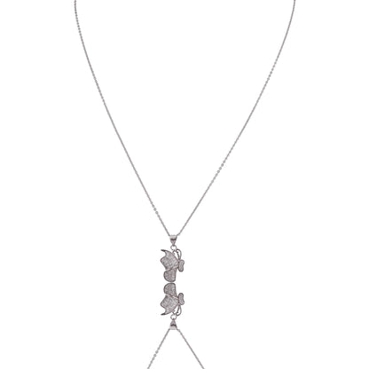 Nisa Premium Silver-Polish Wing of Butterfly Design With Diamond Studded Delicate Chain-Pendant For Women and Girls