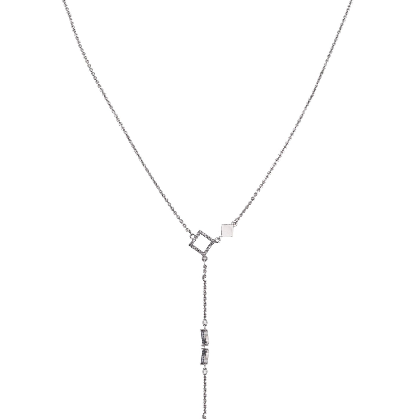 Nisa Premium Silver-Polish Solitare Rhombus Design With Diamond Studded Delicate Chain-Pendant For Women and Girls