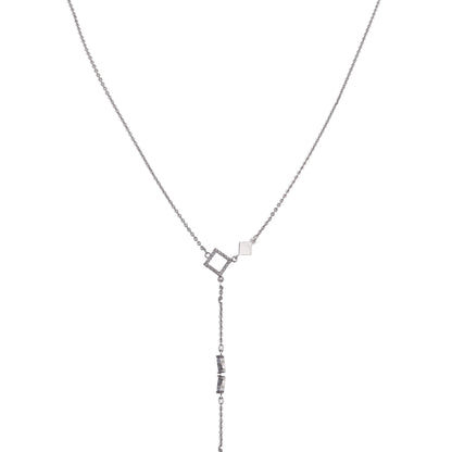 Nisa Premium Silver-Polish Solitare Rhombus Design With Diamond Studded Delicate Chain-Pendant For Women and Girls