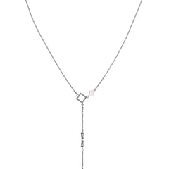 Nisa Premium Silver-Polish Solitare Rhombus Design With Diamond Studded Delicate Chain-Pendant For Women and Girls