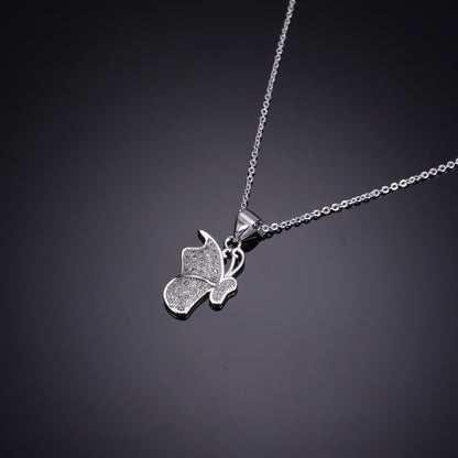 Nisa Premium Silver-Polish Wing of Butterfly Design With Diamond Studded Delicate Chain-Pendant For Women and Girls