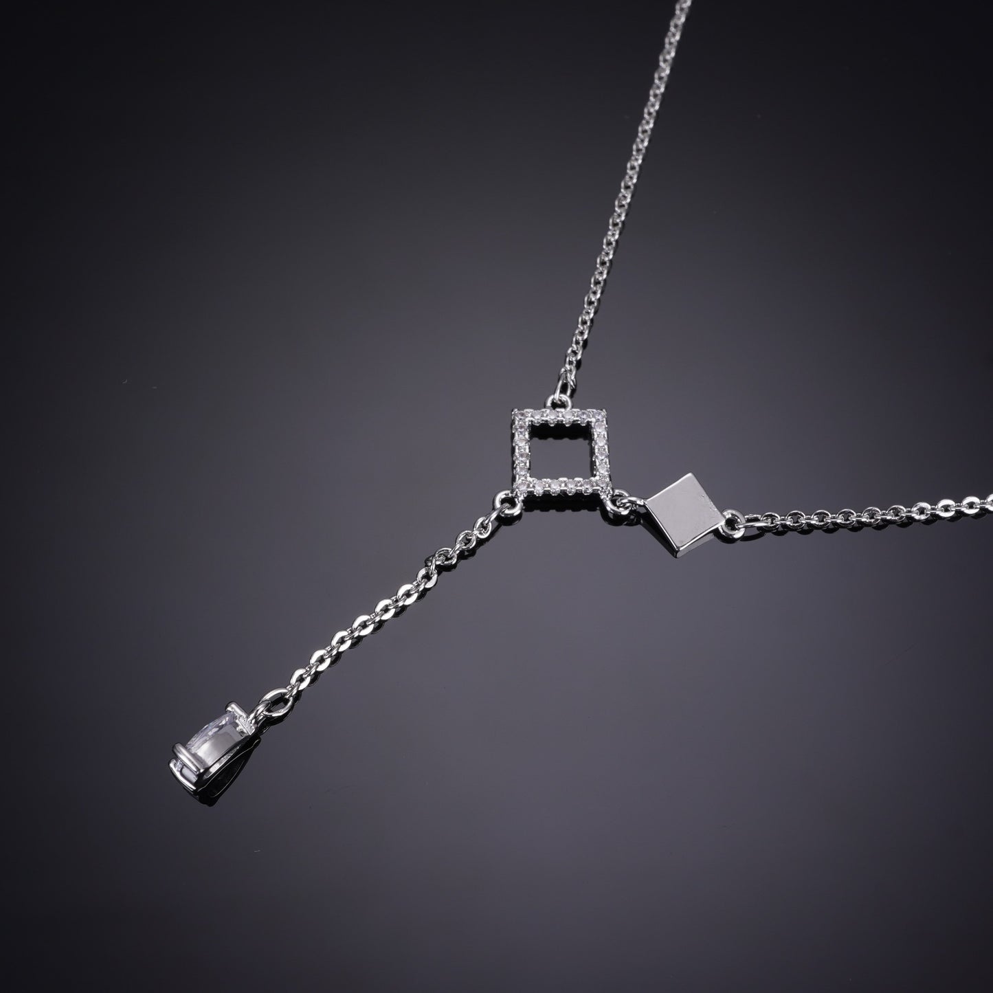 Nisa Premium Silver-Polish Solitare Rhombus Design With Diamond Studded Delicate Chain-Pendant For Women and Girls