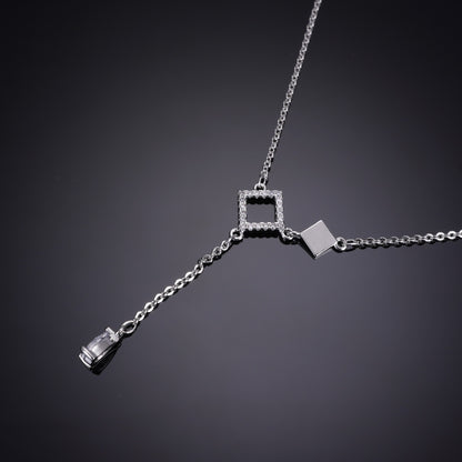 Nisa Premium Silver-Polish Solitare Rhombus Design With Diamond Studded Delicate Chain-Pendant For Women and Girls