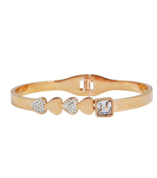 Nisa Premium Rose-Gold Polish Heart Design With Diamond Studded Bracelet For Women and Girls