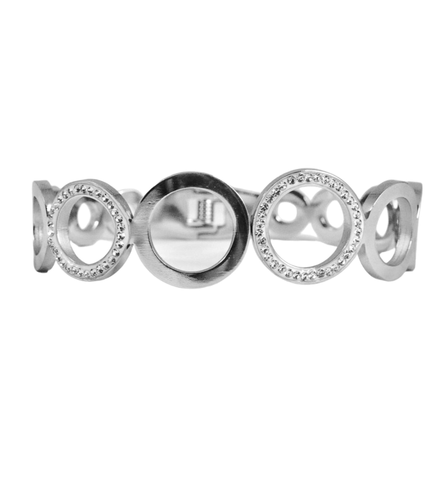 Nisa Premium Silver-Polish Sequence Round Design With Diamond Studded Bracelet For Women and Girls