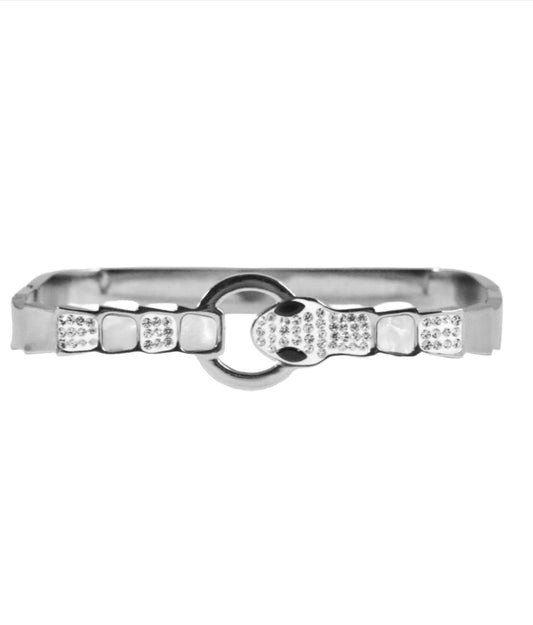 Nisa Premium Silver-Polish Snake Design With Diamond And White Pearl Studded Bracelet For Women and Girls