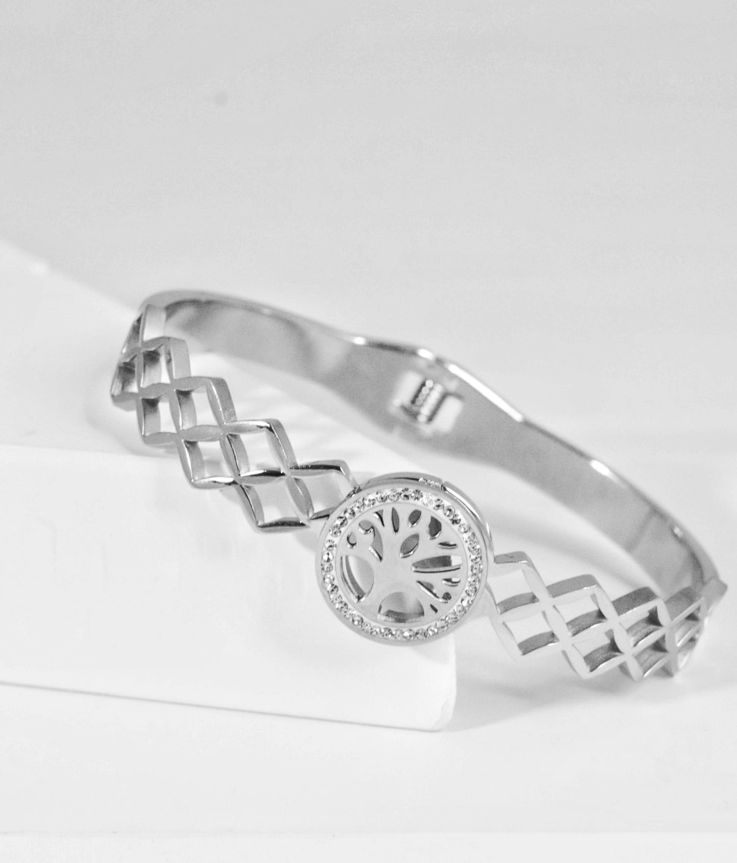 Nisa Premium Silver-Polish Tree Design With Diamond Studded Bracelet For Women and Girls