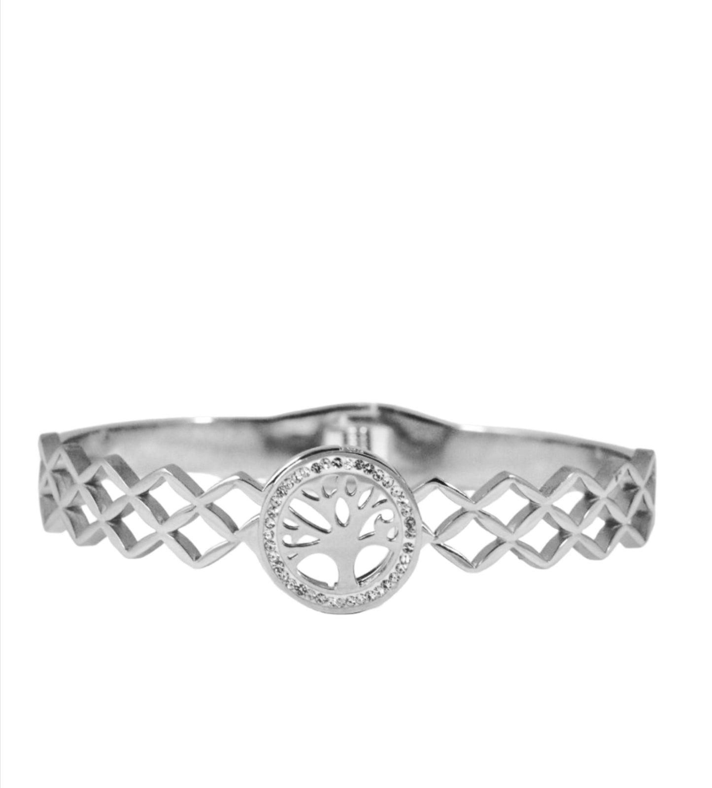 Nisa Premium Silver-Polish Tree Design With Diamond Studded Bracelet For Women and Girls