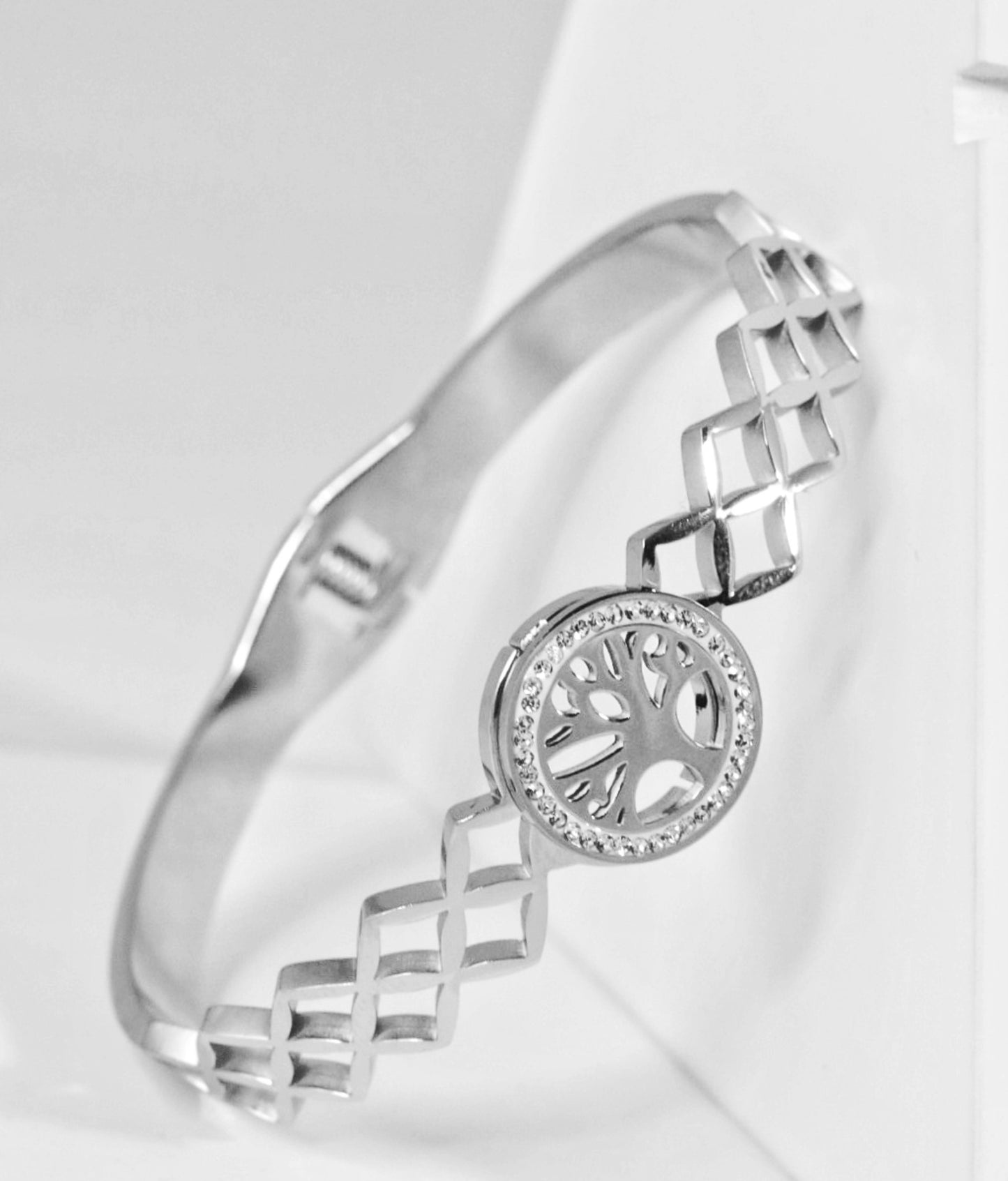 Nisa Premium Silver-Polish Tree Design With Diamond Studded Bracelet For Women and Girls