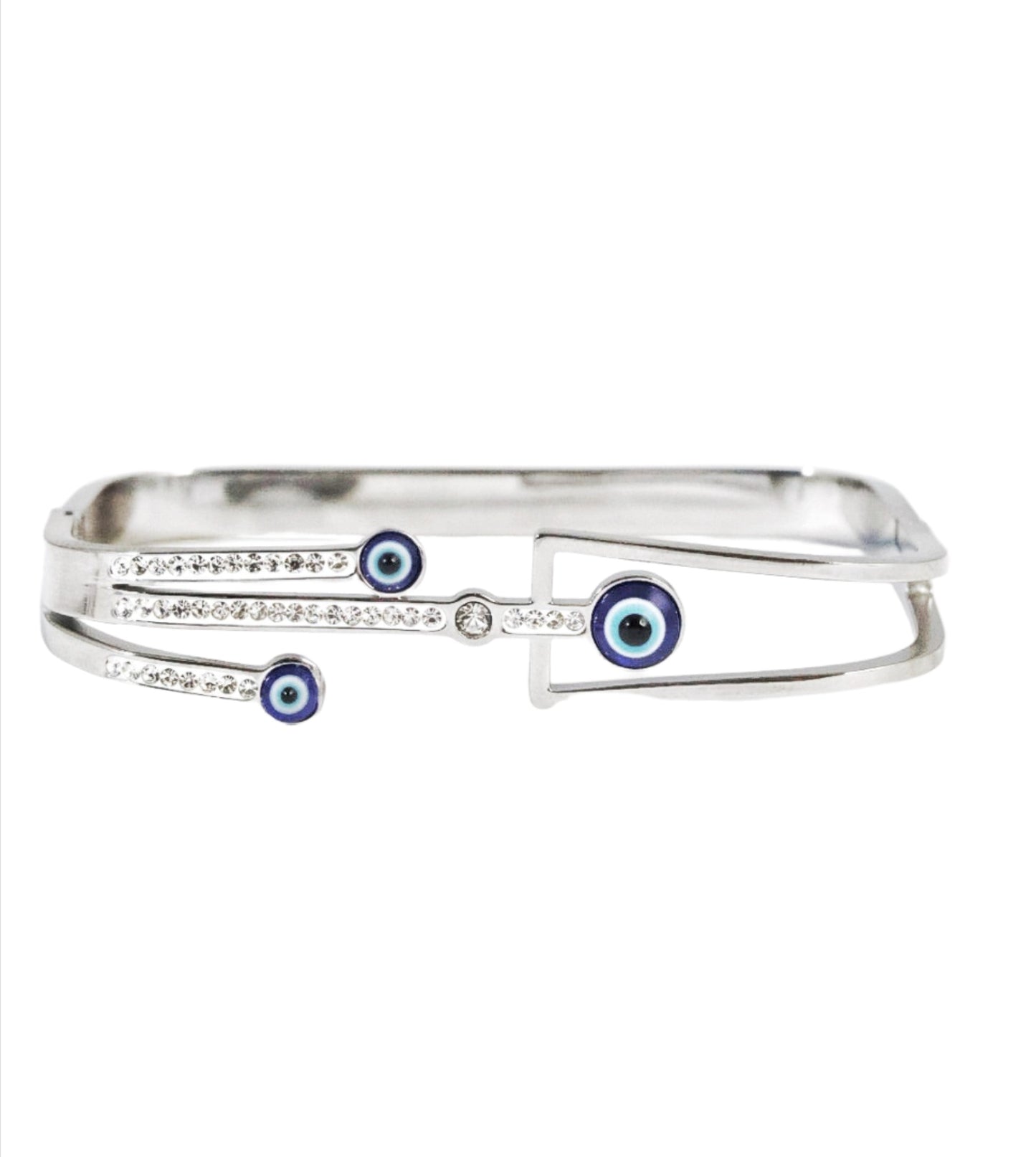 Nisa Premium Silver Polish Evil-Eye Design With Diamond Studded Bracelet For Women and Girls