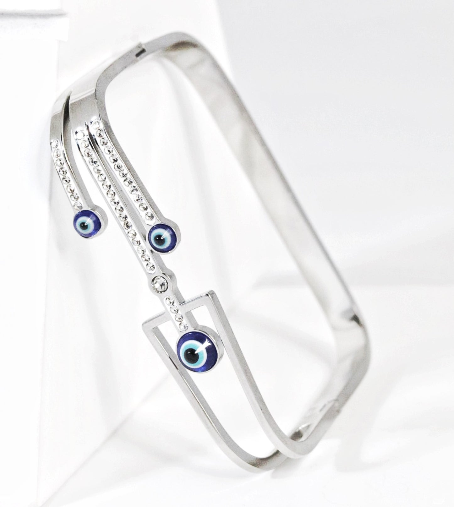 Nisa Premium Silver Polish Evil-Eye Design With Diamond Studded Bracelet For Women and Girls