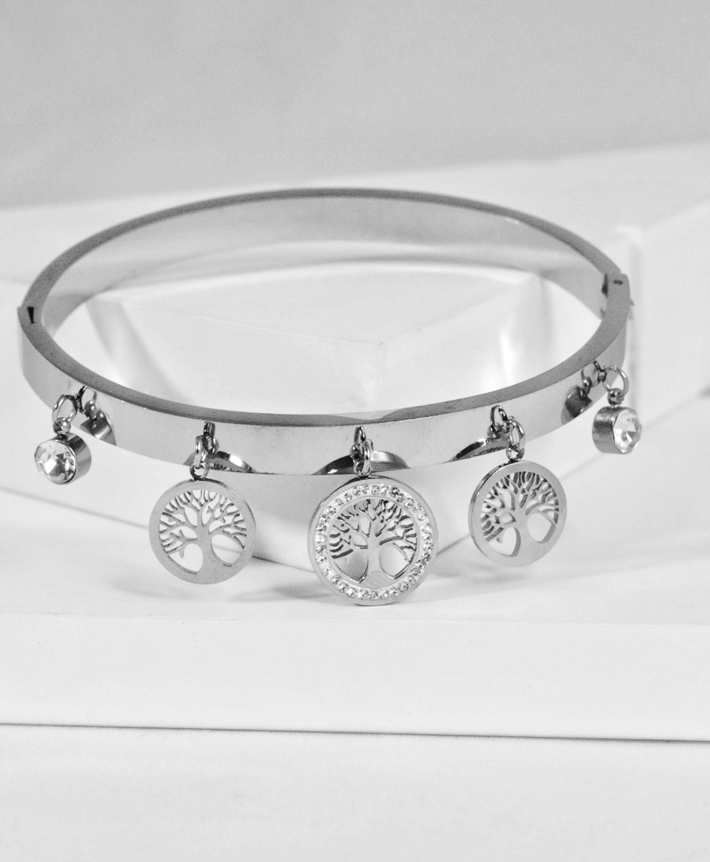 Nisa Premium Silver-Polish Hanging Tree Shape Design With Diamond Studded Bracelet For Women and Girls