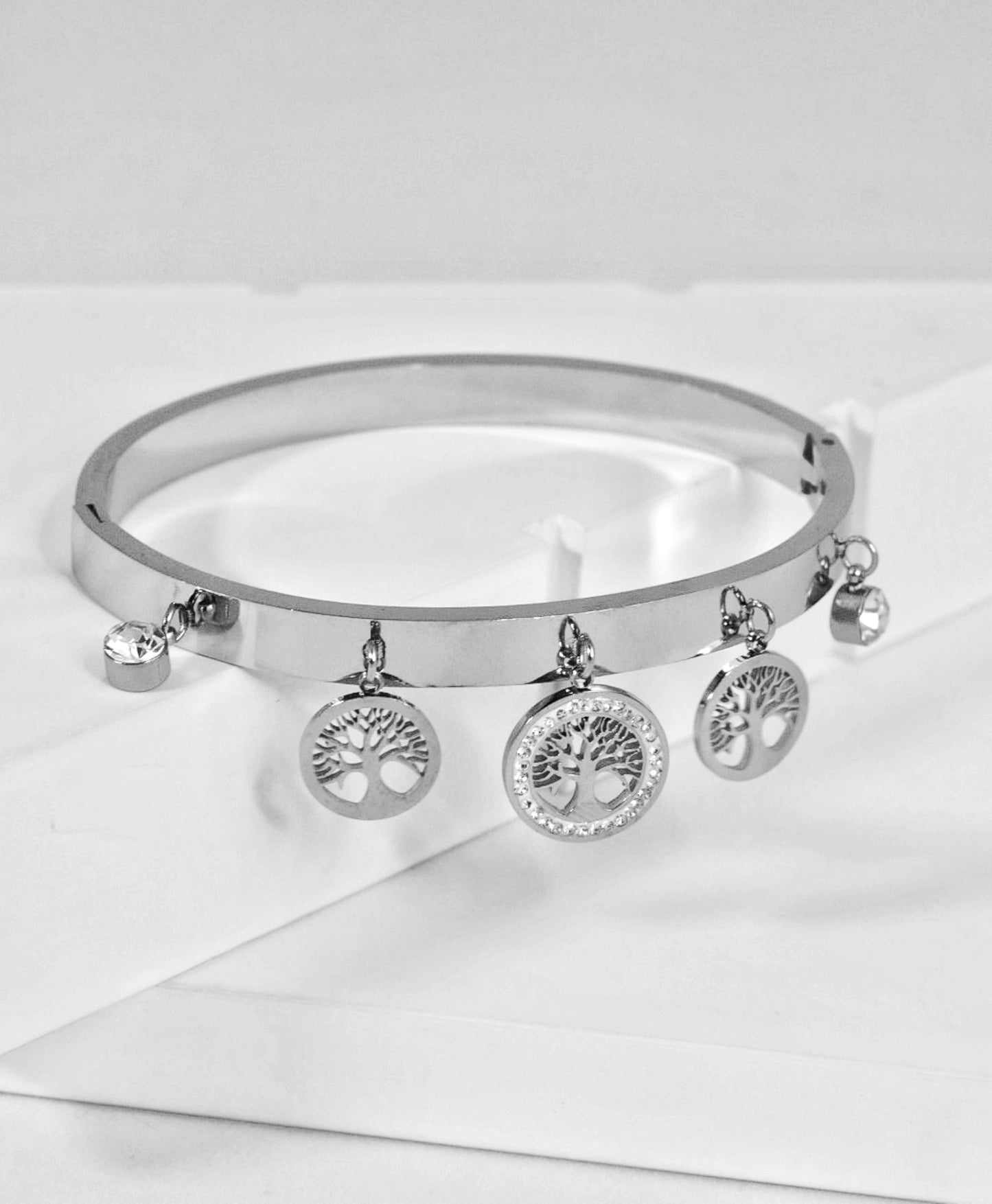 Nisa Premium Silver-Polish Hanging Tree Shape Design With Diamond Studded Bracelet For Women and Girls