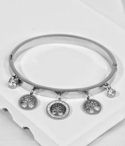 Nisa Premium Silver-Polish Hanging Tree Shape Design With Diamond Studded Bracelet For Women and Girls