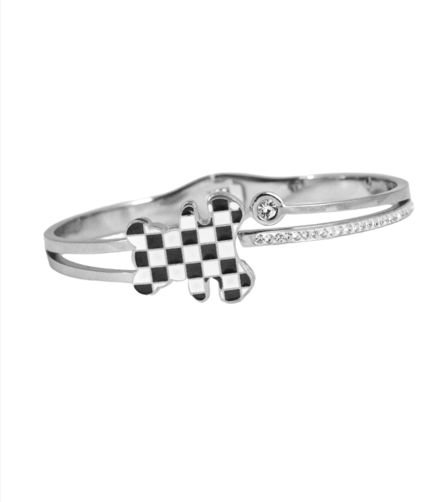 Nisa Premium Silver-Polish Teddy-Bear Chess Design With Diamond Studded Bracelet For Women and Girls