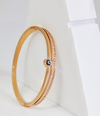 Nisa Premium Rose-Gold Polish Evil-Eye Design With Diamond Studded Bracelet For Women and Girls