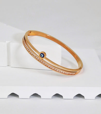 Nisa Premium Rose-Gold Polish Evil-Eye Design With Diamond Studded Bracelet For Women and Girls