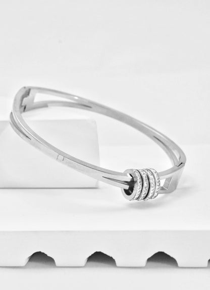 Nisa Premium Silver-Polish Delicate-X Shape Design With Diamond Studded Bracelet For Women and Girls