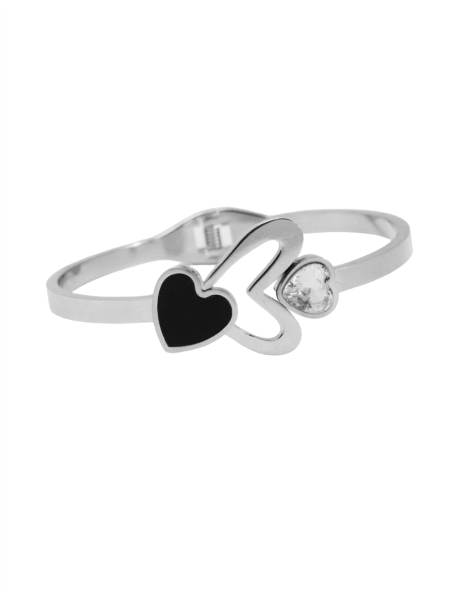 Nisa Premium Silver-Polish Heart Design With Diamond And Black Ceramic Studded Bracelet For Women and Girls