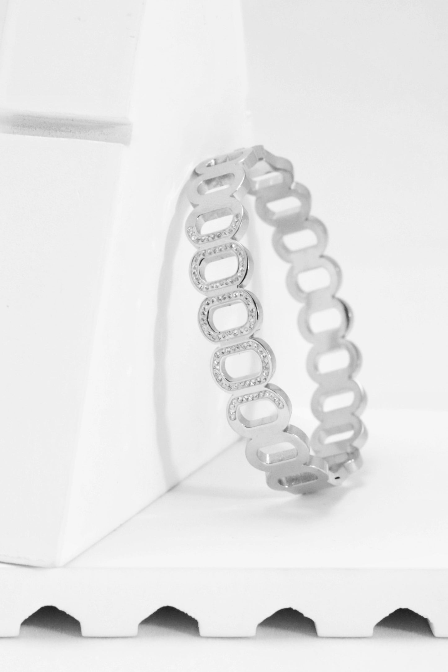 Nisa Premium Silver-Polish Joint-Chain Design With Diamond Studded Bracelet For Women and Girls