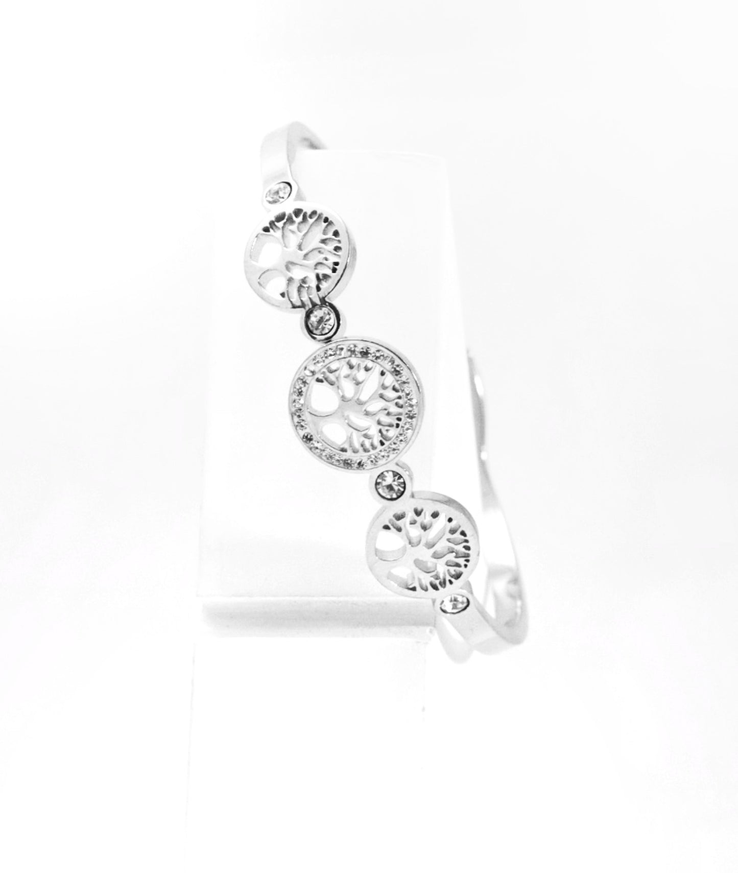 Nisa Premium Silver Polish Tree Design With Diamond Studded Bracelet For Women and Girls