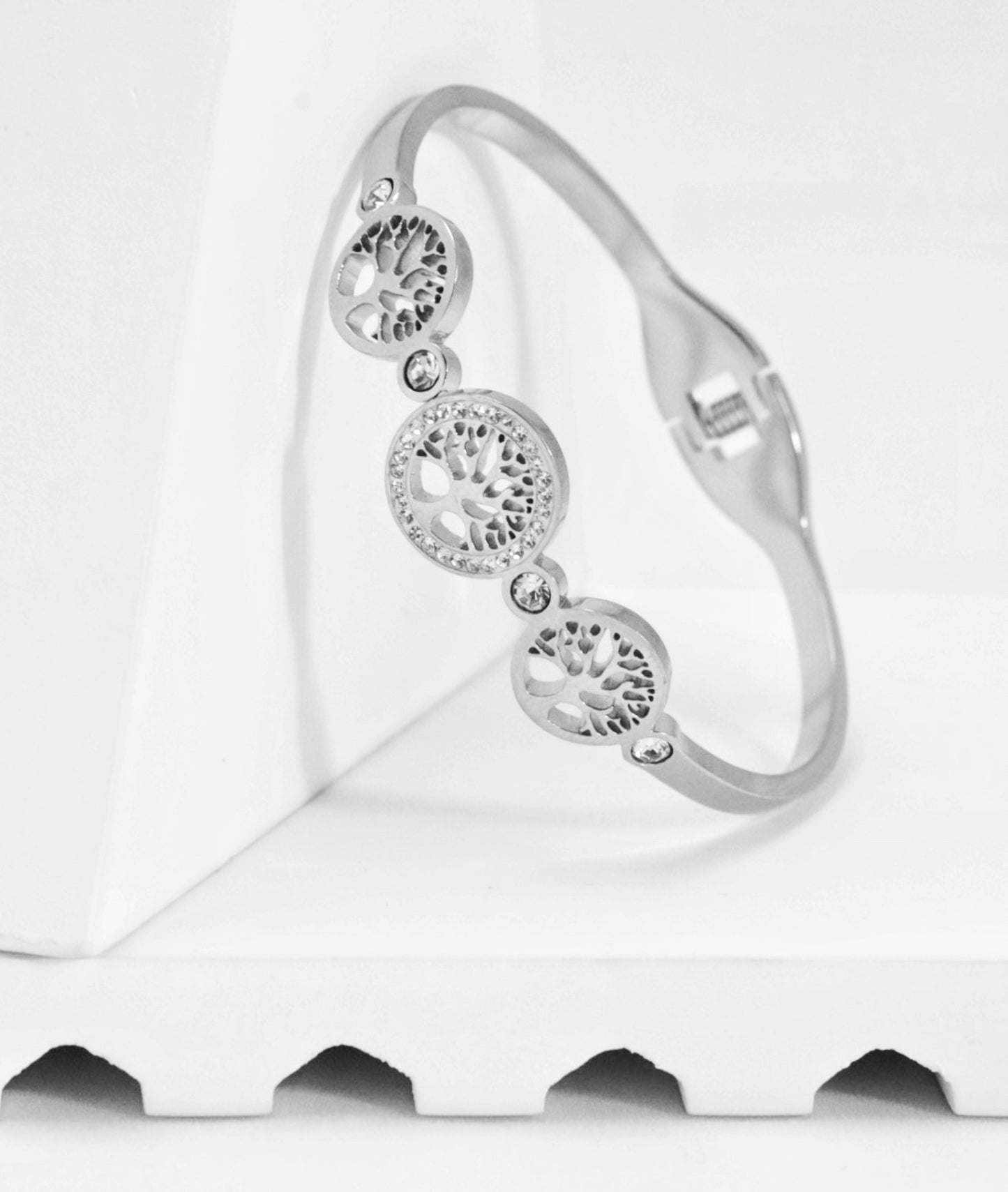 Nisa Premium Silver Polish Tree Design With Diamond Studded Bracelet For Women and Girls