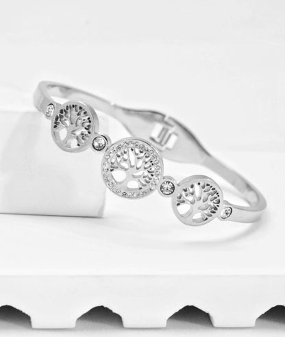 Nisa Premium Silver Polish Tree Design With Diamond Studded Bracelet For Women and Girls