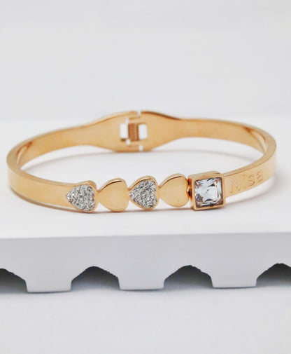 Nisa Premium Rose-Gold Polish Heart Design With Diamond Studded Bracelet For Women and Girls