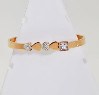 Nisa Premium Rose-Gold Polish Heart Design With Diamond Studded Bracelet For Women and Girls