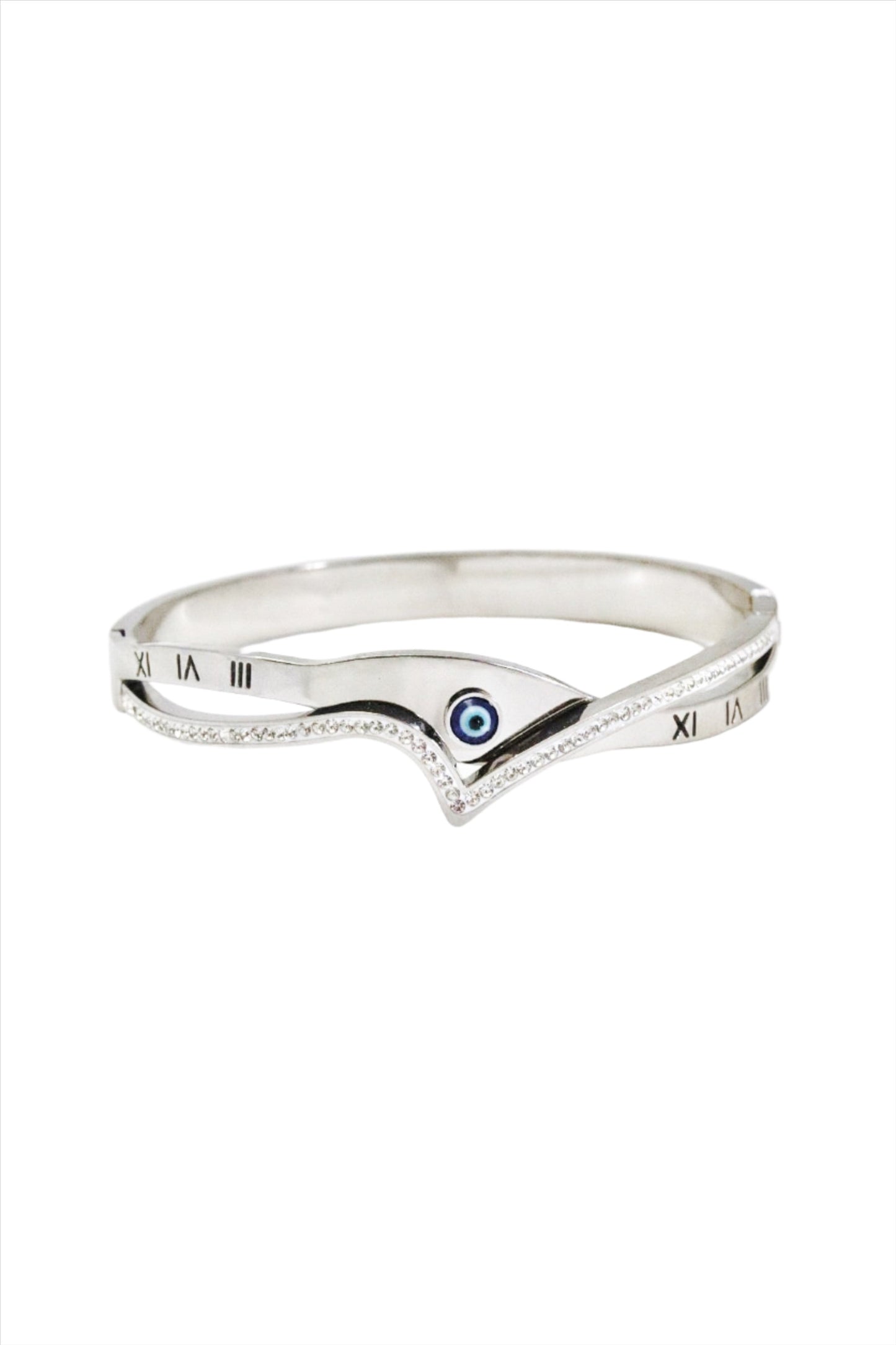 Nisa Premium Silver-Polish Delicate Evil-Eye Design With Diamond Studded Bracelet For Women and Girls