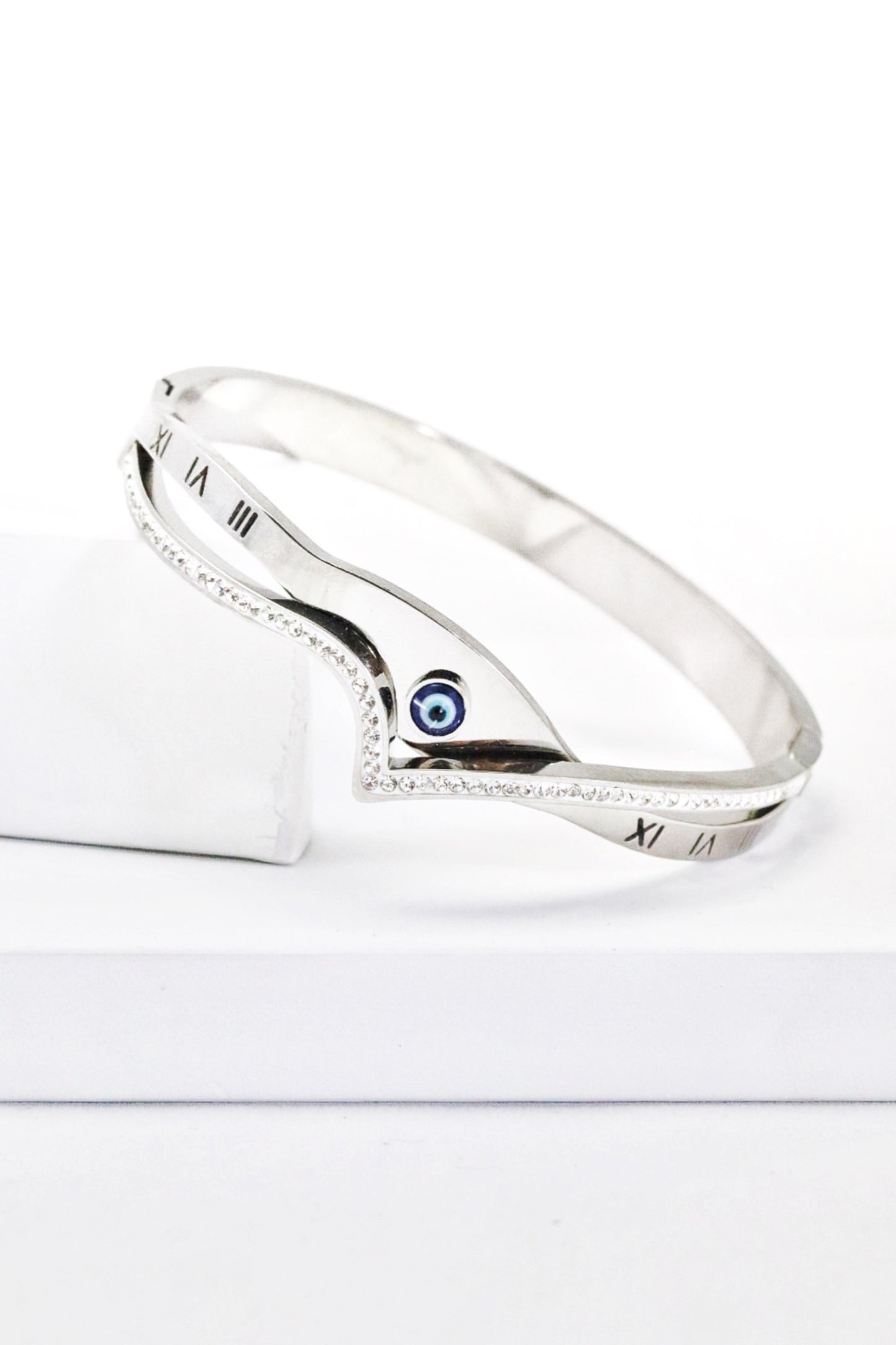 Nisa Premium Silver-Polish Delicate Evil-Eye Design With Diamond Studded Bracelet For Women and Girls