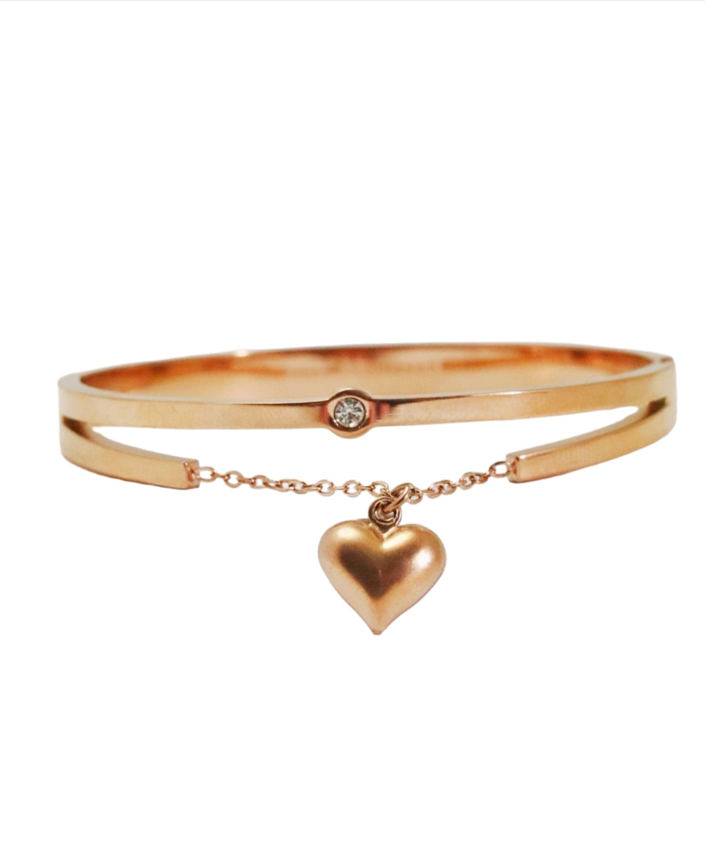 Nisa Premium Rose-Gold Polish Hanging-Heart Design With Diamond Studded Bracelet For Women and Girls