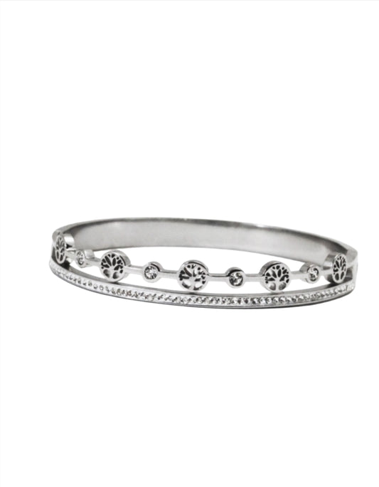 Nisa Premium Silver-Polish Tree Shape Design With Diamond Studded Bracelet For Women and Girls