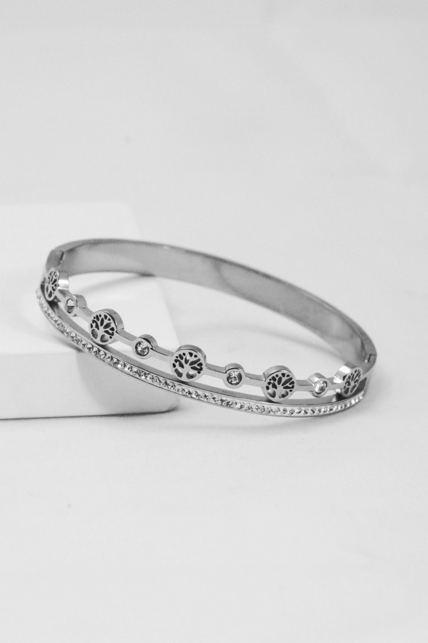 Nisa Premium Silver-Polish Tree Shape Design With Diamond Studded Bracelet For Women and Girls