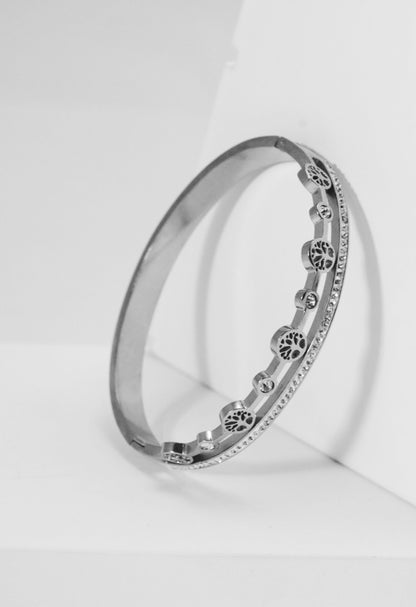 Nisa Premium Silver-Polish Tree Shape Design With Diamond Studded Bracelet For Women and Girls