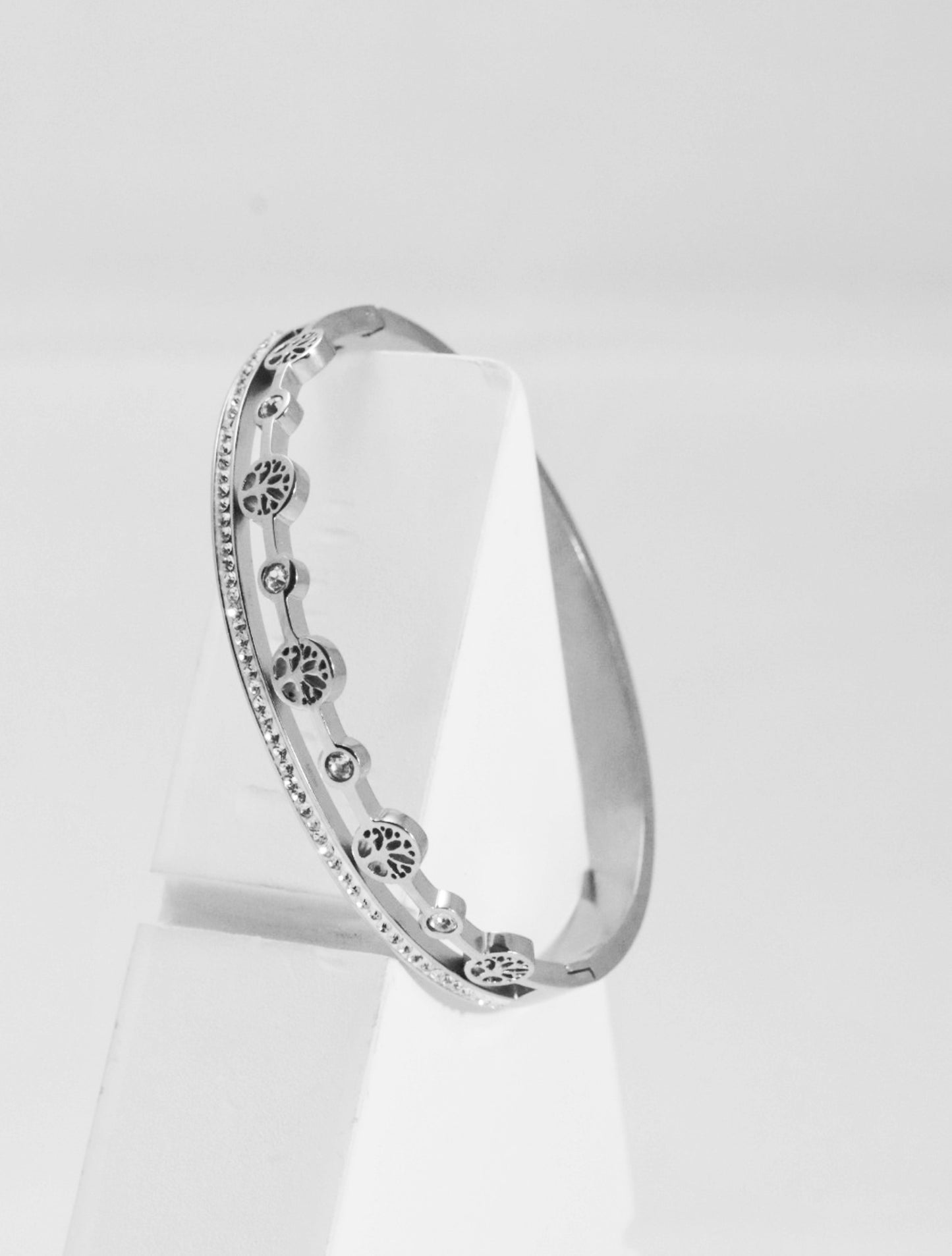 Nisa Premium Silver-Polish Tree Shape Design With Diamond Studded Bracelet For Women and Girls