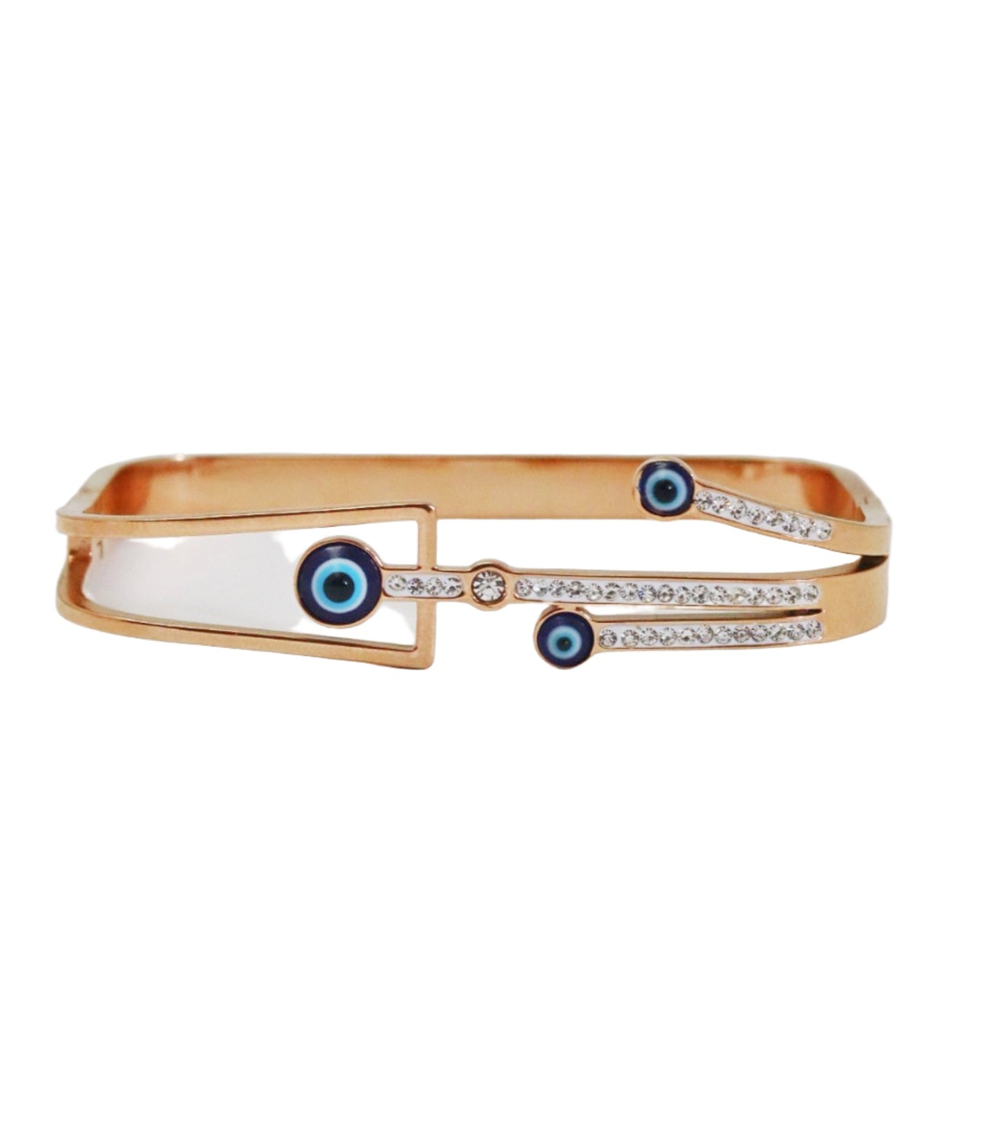 Nisa Premium Rose-Gold Polish Evil-Eye Design With Diamond Studded Bracelet For Women and Girls