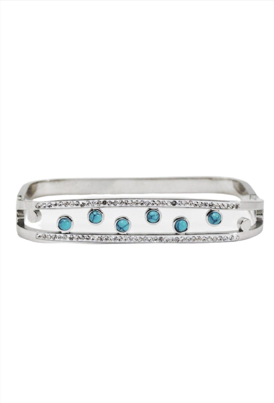 Nisa Premium Silver-Polish Sky-Blue Beads Design With Diamond Studded Bracelet For Women and Girls