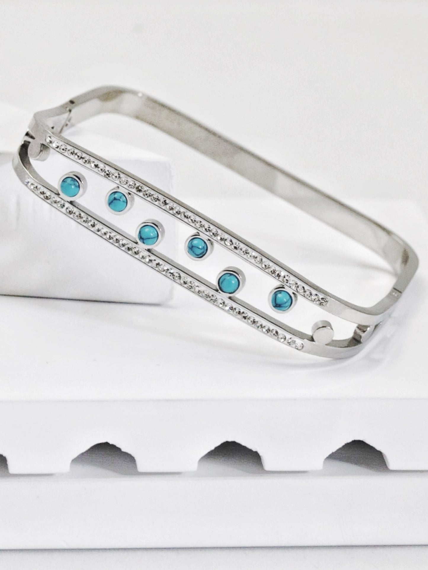 Nisa Premium Silver-Polish Sky-Blue Beads Design With Diamond Studded Bracelet For Women and Girls