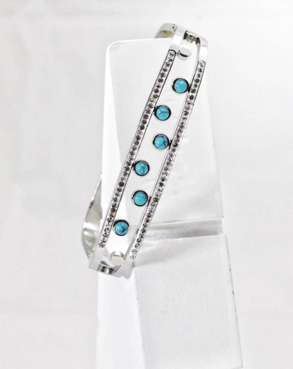 Nisa Premium Silver-Polish Sky-Blue Beads Design With Diamond Studded Bracelet For Women and Girls