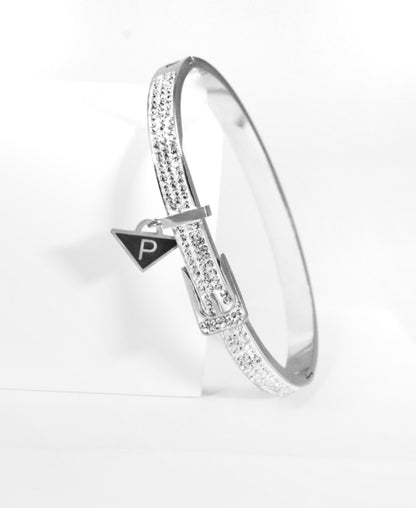 Nisa Premium Silver-Polish Delicate Belt Design With Diamond Studded Bracelet For Women and Girls